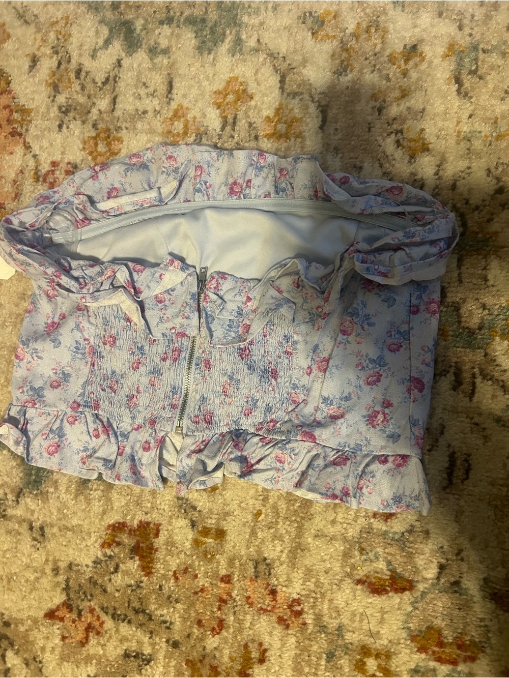 Altar'd State Light Blue Floral Ruffle Top - Picture 2 of 4